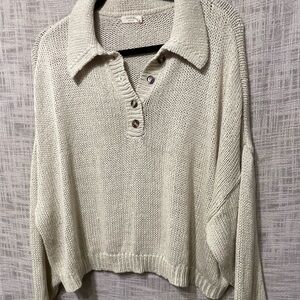 Cream preppy sweater, collared sweater, rugby sweater